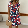 thumbnail image 2 of Women's Independence Day 250 Years Anniversary Patriotic Dress Short Sleeve Button Neck Printed Star Pattern Round Neckline Casual Comfortable Daily Wear USA Flag Summer Dress 4th of July Navy XL, 2 of 5