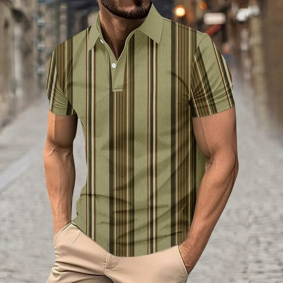Zynviq Short Sleeve Men Tee Shirts Striped Office Fitted Golf Po-lo Shirt Trendy Mens Summer Tee Tops,L