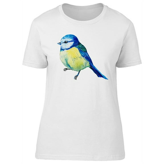 Cute Blue Watercolor Bird T-Shirt Women -Image by Shutterstock, Female Large