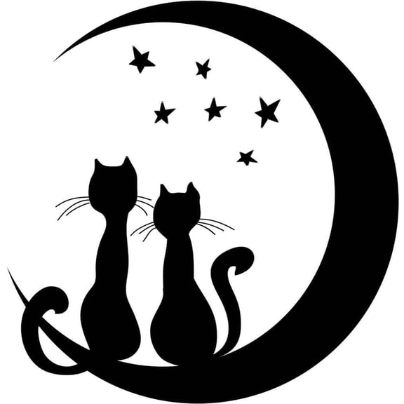 Design With Vinyl Artwork Cat With Moon And Stars Wall Decal for Family - Symbol of Romance and Idealism Themed Décor - Size: 38 In x 38 In