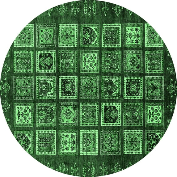 Ahgly Company Indoor Round Abstract Emerald Green Modern Area Rugs, 3' Round