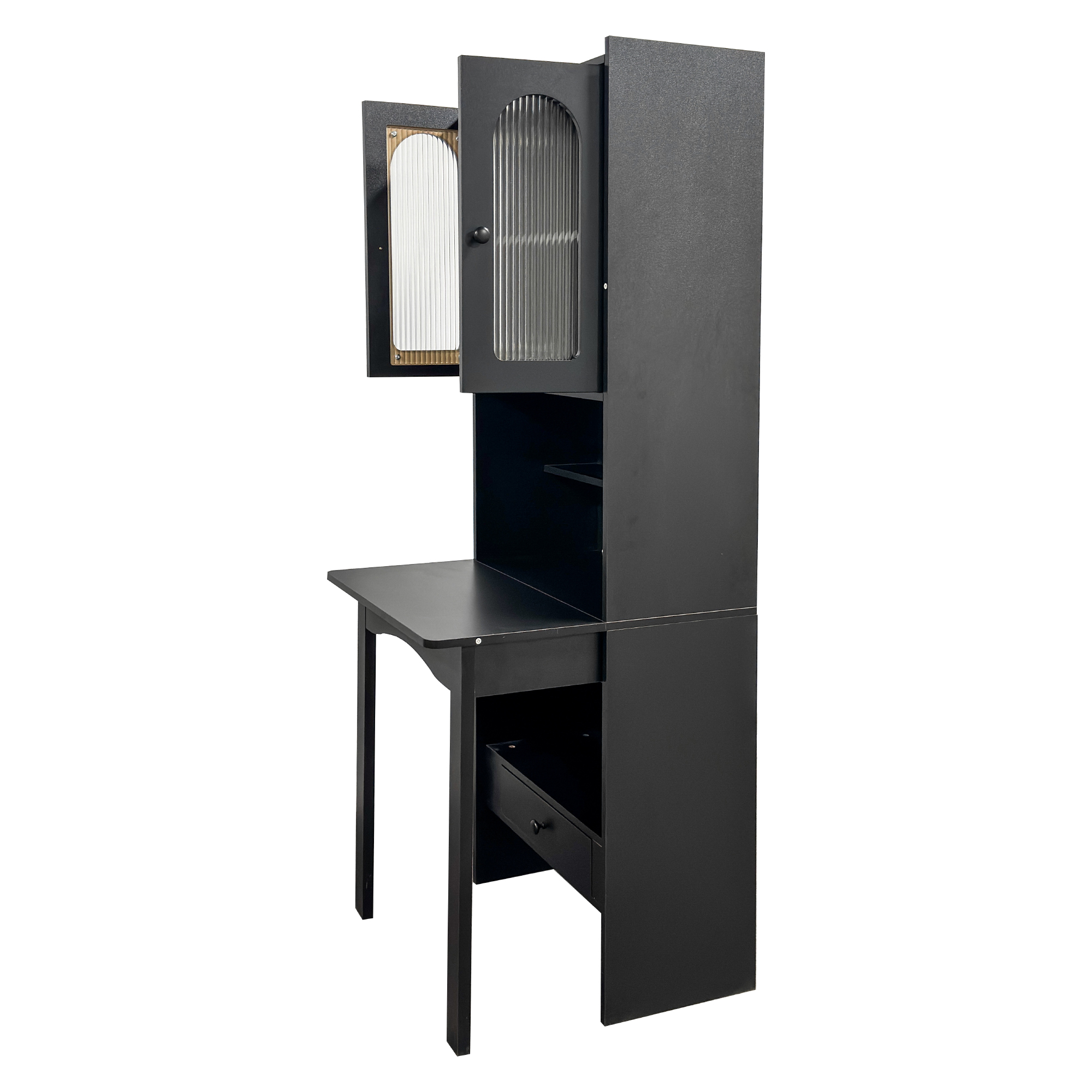 Fold-Out Convertible Writing Desk Cabinet with Shelf Drawer Home Office Workstation, White