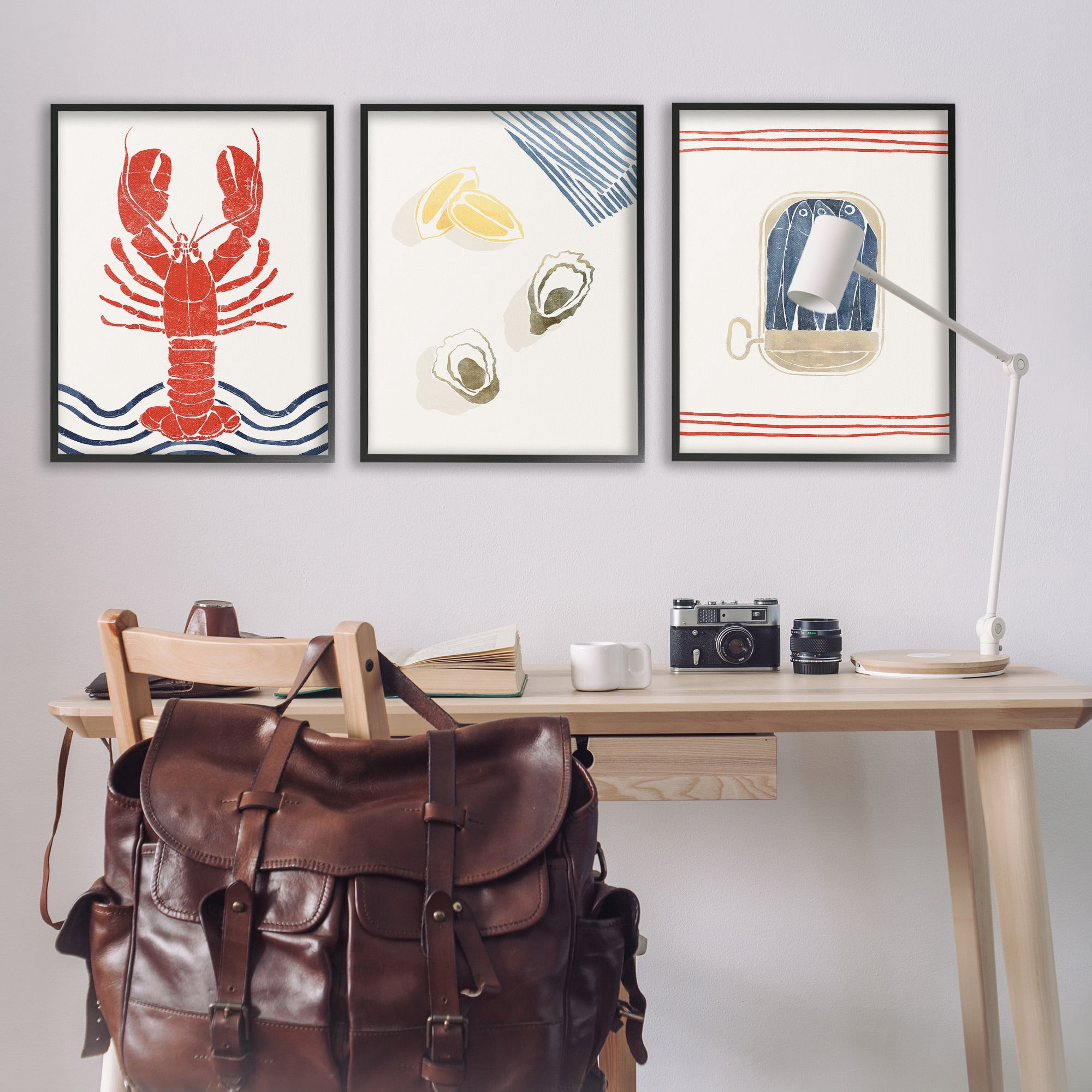 Stupell Industries Abstract Ocean Life Animals & Insects Painting Black Framed Art Print Wall Art, 24 x 30, Set of 3