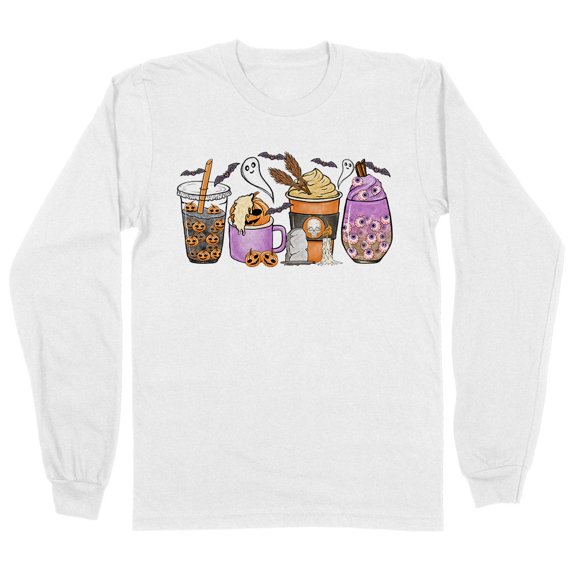 Halloween Coffee Long Sleeve Shirt Unisex Large White