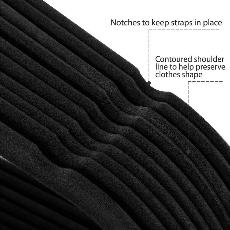 Easyfashion 200PCS Non Slip Velvet Hangers, Black