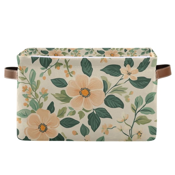 Yayeee Canvas Storage Basket with Handles for Shelves Fabric Bins Closet Organizer, Floral Design