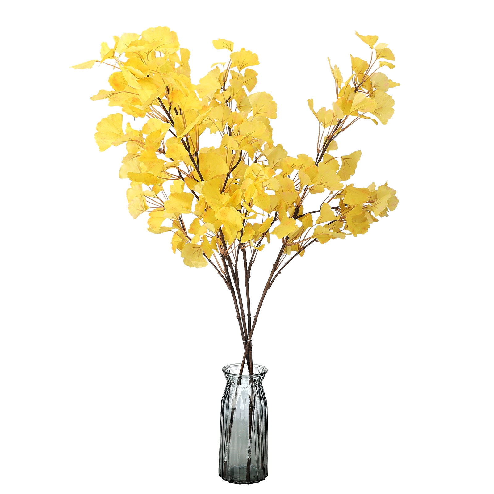 Garhelper Simulated Ginkgo Biloba Branches Artificial Leaf Plants Wedding Leaves Wire Plastic Golden Home Decorations Dry Flowers