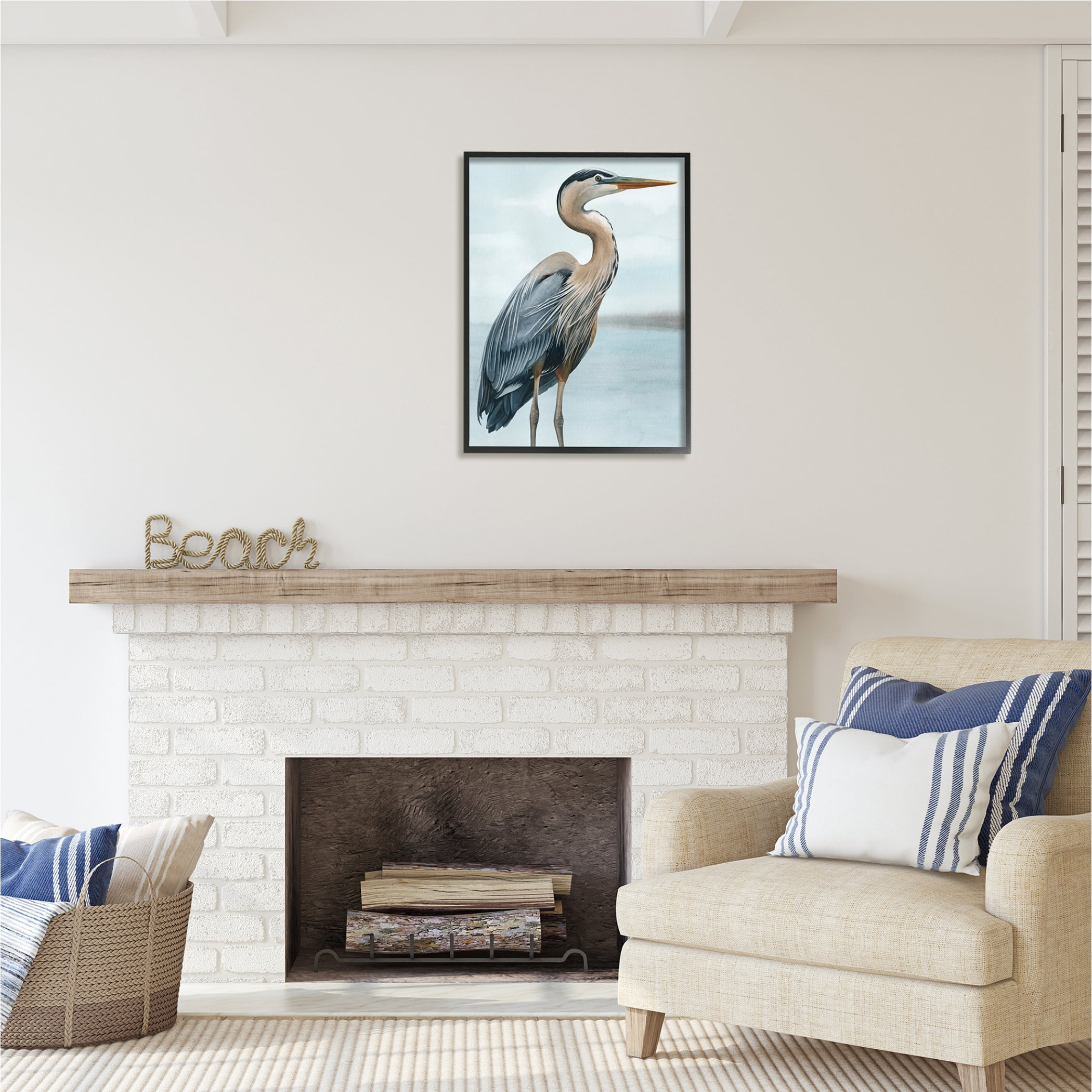 Stupell Industries Coastal Heron Portrait Animals & Insects Painting Black Framed Art Print Wall Art, 24 x 30