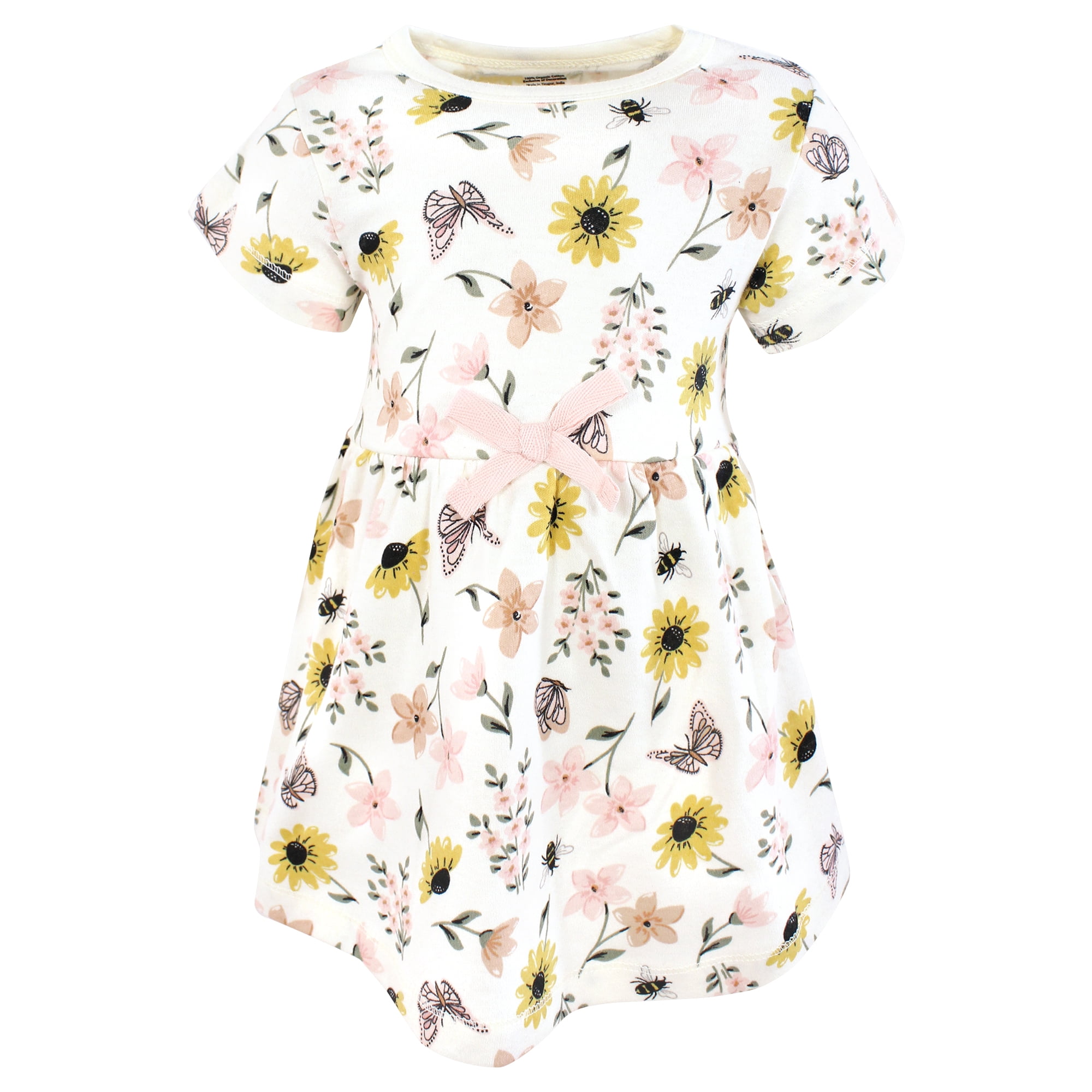 Touched by Nature Girls Organic Cotton Short-Sleeve Dresses, Soft Wildflower, 6-9 Months