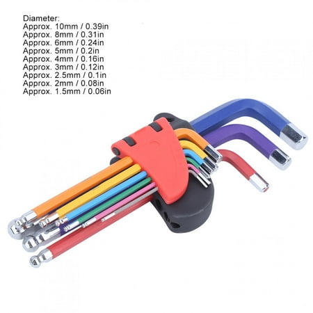 

YLSHRF Flat Head Hex Wrench Hex Socket Wrench Set CRV Flat Head Extended Spraying Plastics Hex Key Tools Set Colourful Type E Tools Set