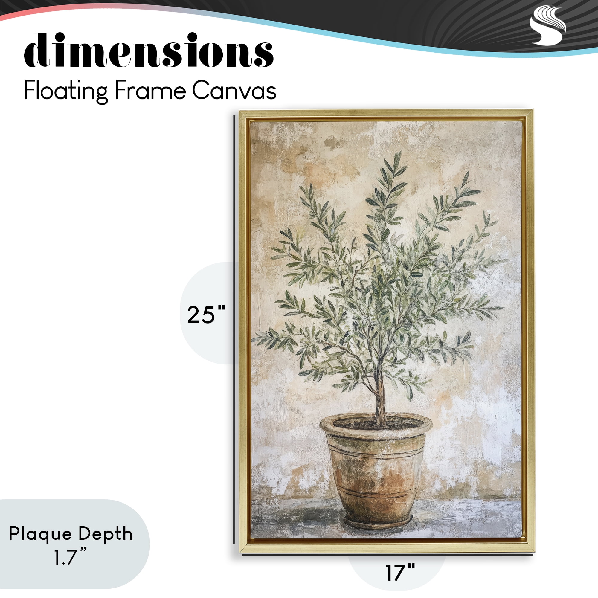 Stupell Industries Mediterranean Potted Olive Gold Framed Floater Canvas Wall Art, design by Petal Prints Design