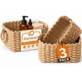 thumbnail image 2 of Storage Basket, Recycled Paper Rope Basket Organizer, 3Pcs Small Baskets for Organizing, Mini wicker Basket for Decorative Storage Bins, Shelves, Cabinet - Brown,White, 2 of 2