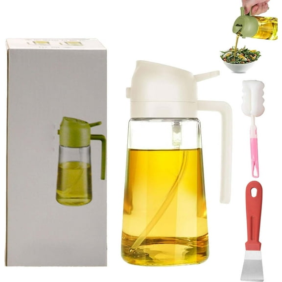 2-in-1 Glass Oil Sprayer and Dispenser, Oil Dispenser and Sprayer for Kitchen, 2 in 1 Olive Oil Dispenser and Oil Sprayer, 16oz Oil Dispenser Bottle for Kitchen (Black)