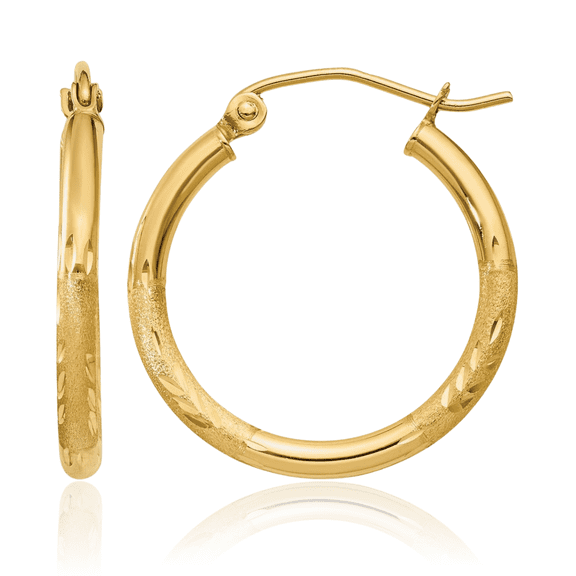 14K Solid Yellow Gold 2mm Round Tube Medium Hoop Earrings