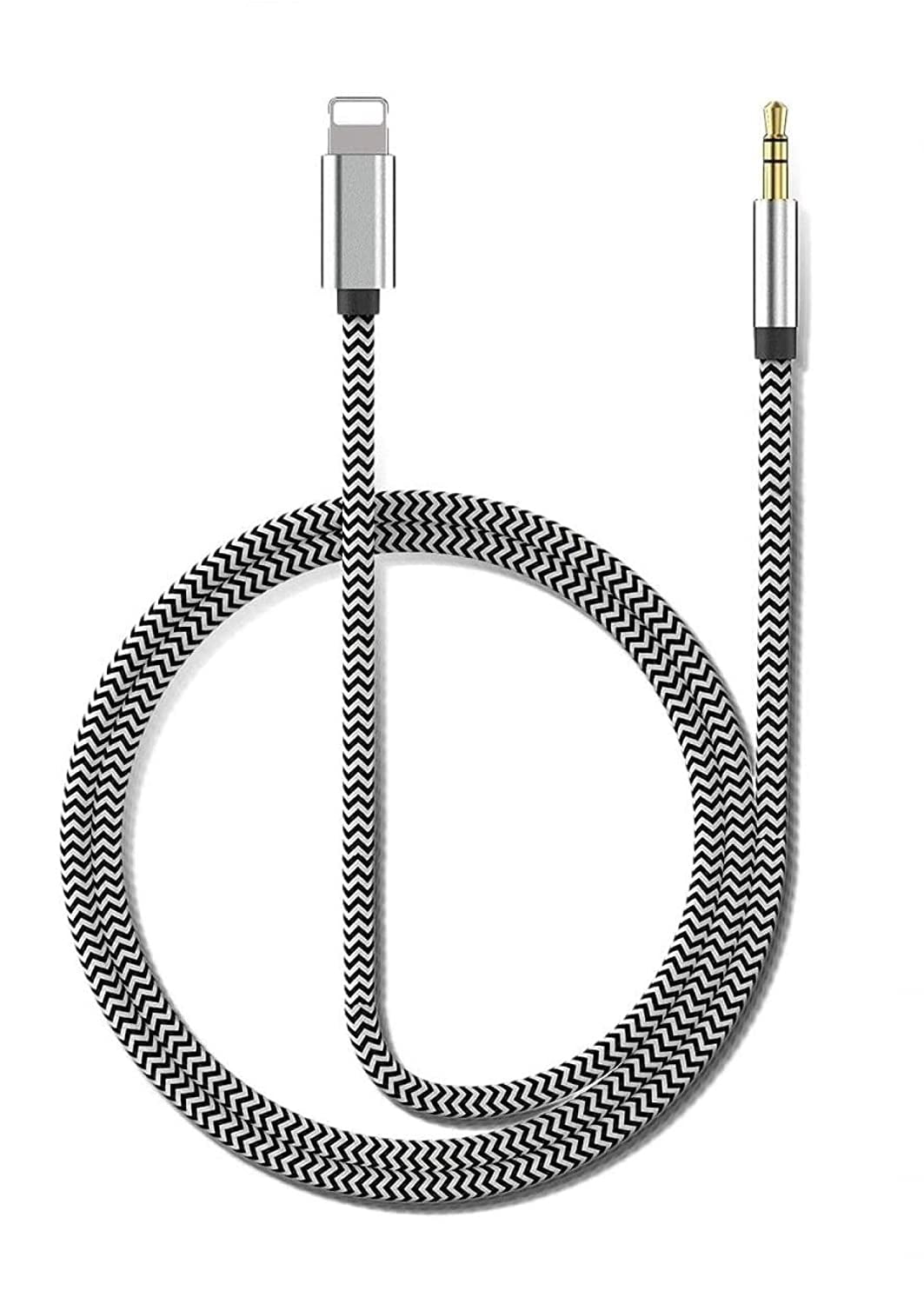 Apple MFi Certified Aux Cord for iPhone,Lightning to 3.5mm Nylon Braided AUX Audio Music Cable Car Cord for iPhone 12/11 Pro/XS/XR/X 8 7/iPad/iPod to Car/Home Stereo,Speaker,Headphone 3.3FT,Silver 