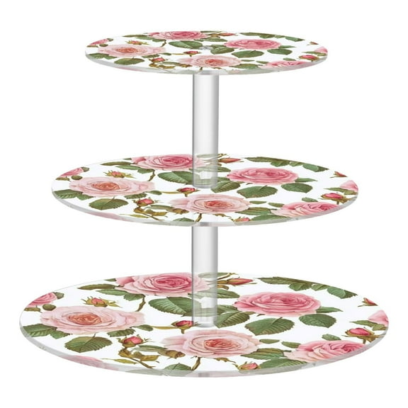 Wobogo Light Pink Rose 3 Tier Acrylic Cake Stand with Clear Round Hold for Wedding Holiday Birthday Baby Shower Tea Party