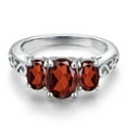 thumbnail image 3 of Gem Stone King 925 Sterling Silver Red Garnet Filigree Style 3 Stone Ring for Women (2.64 Cttw, Oval 8X6MM and 6X4MM) (Size 7), 3 of 6