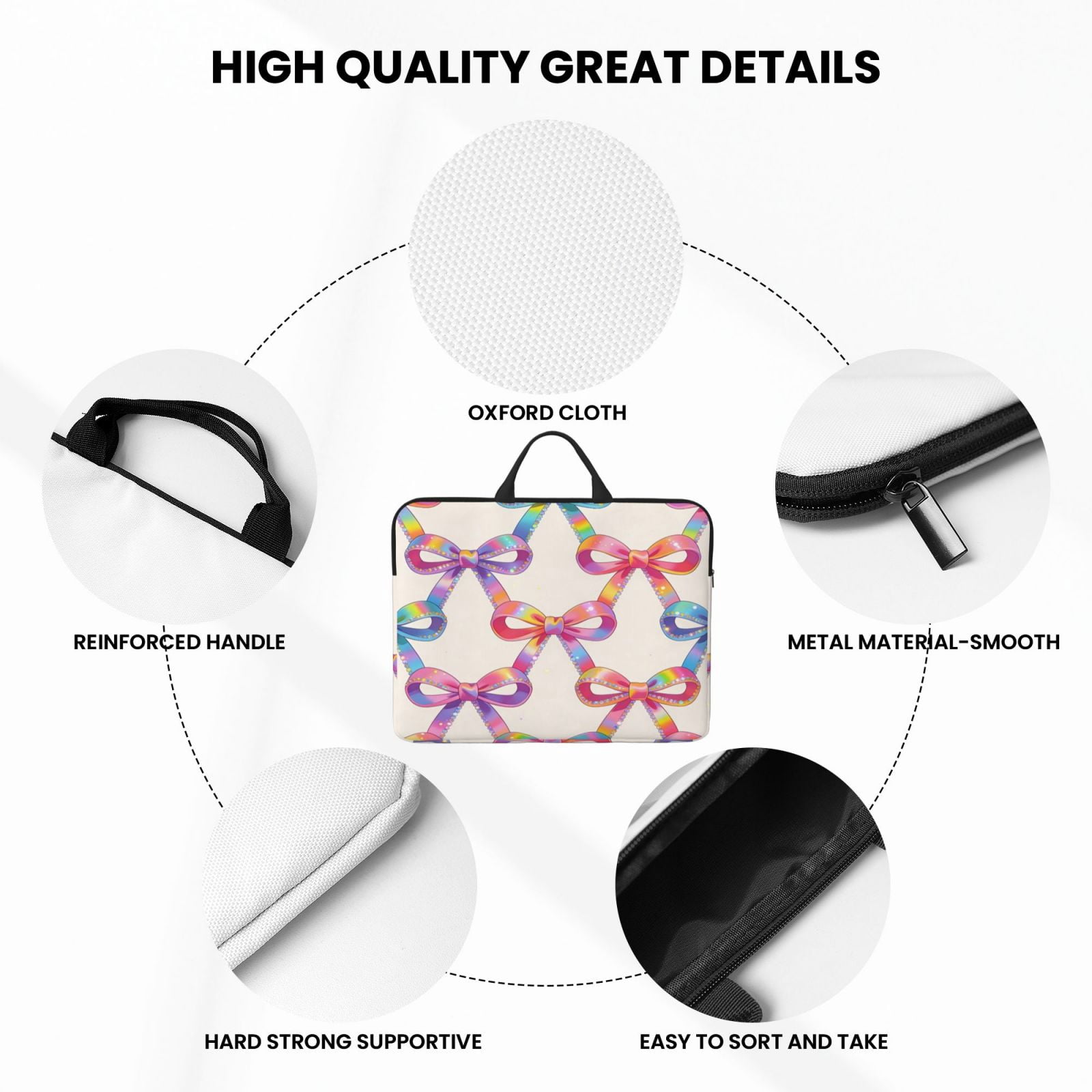 Laptop Sleeve Bag For Women Men 14inch Waterproof Durable Protective Computer Carrying Cover Handle Laptop Case Bag Shiny Bows