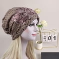 thumbnail image 5 of zobvuyeg Double Layer Hollow Out Sequins Turban Hats Slouchy Baggy Chemo Cap Beanie Cancer Hat Light Breathable Head Covers for Daily Life, 5 of 6