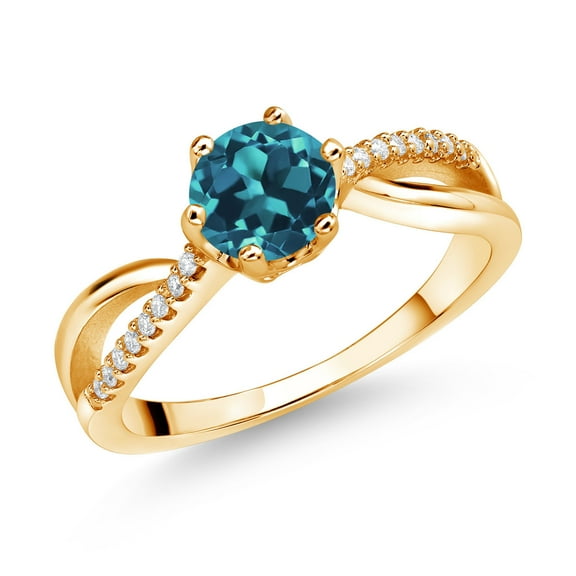 Gem Stone King 18K Yellow Gold Plated Silver Ring Round Topaz and Moissanite (1.18 Cttw) (Size 6)