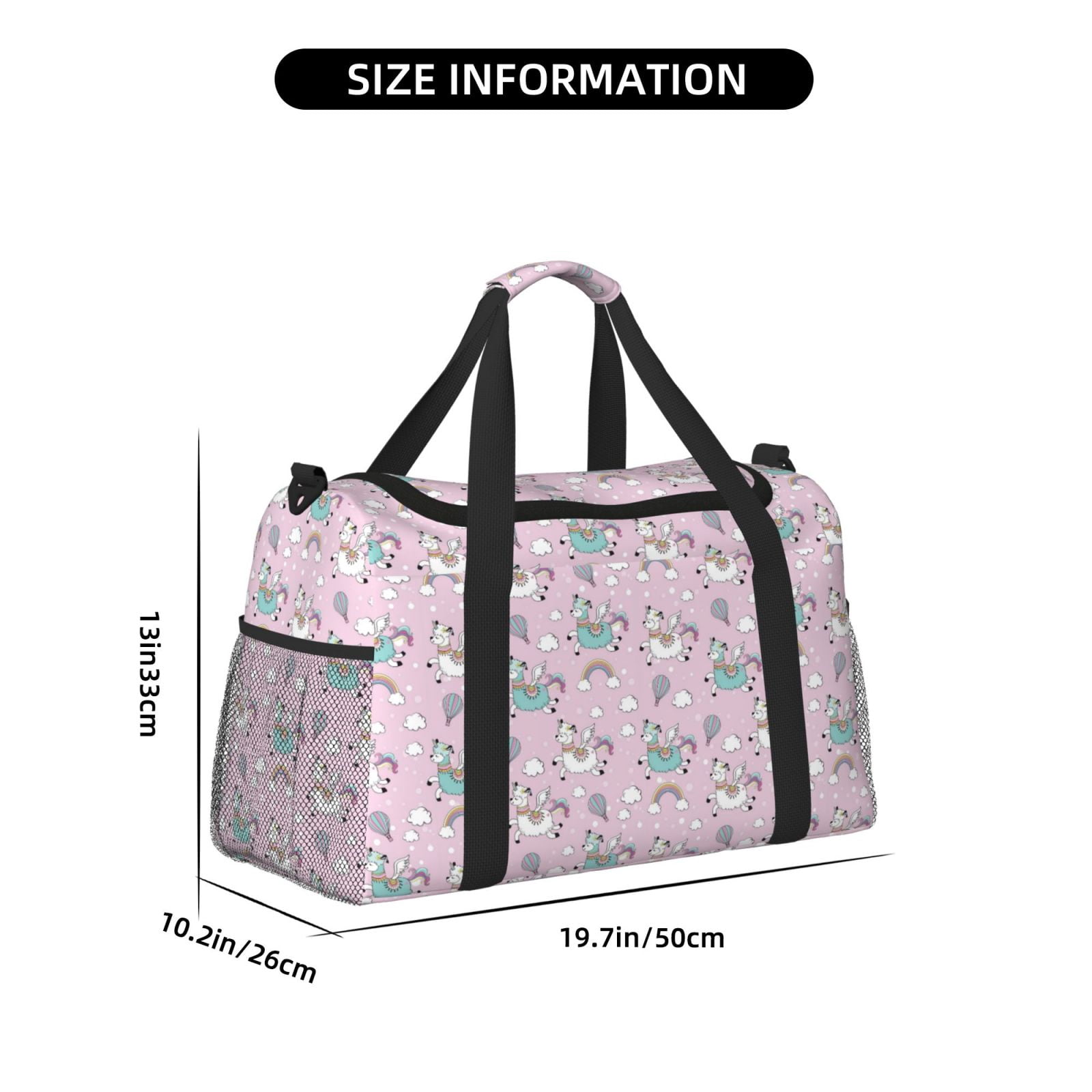 Fuzoiu Llama Unicorn and Rainbow Print Travel Duffle Bag,Carry On Tote Bags,Duffel Bag,Sport Gym Bag, Hospital Bag for Labor and Delivery, Overnight Bag,Luggage Bag