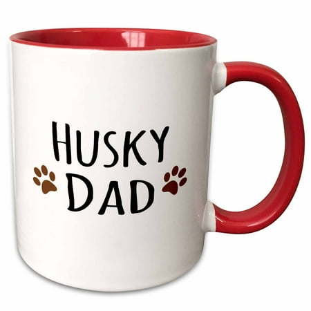 

3dRose Siberian Husky Dog Dad - Doggie by breed - brown muddy paw prints - doggy lover pet owner love - Two Tone Red Mug 11-ounce