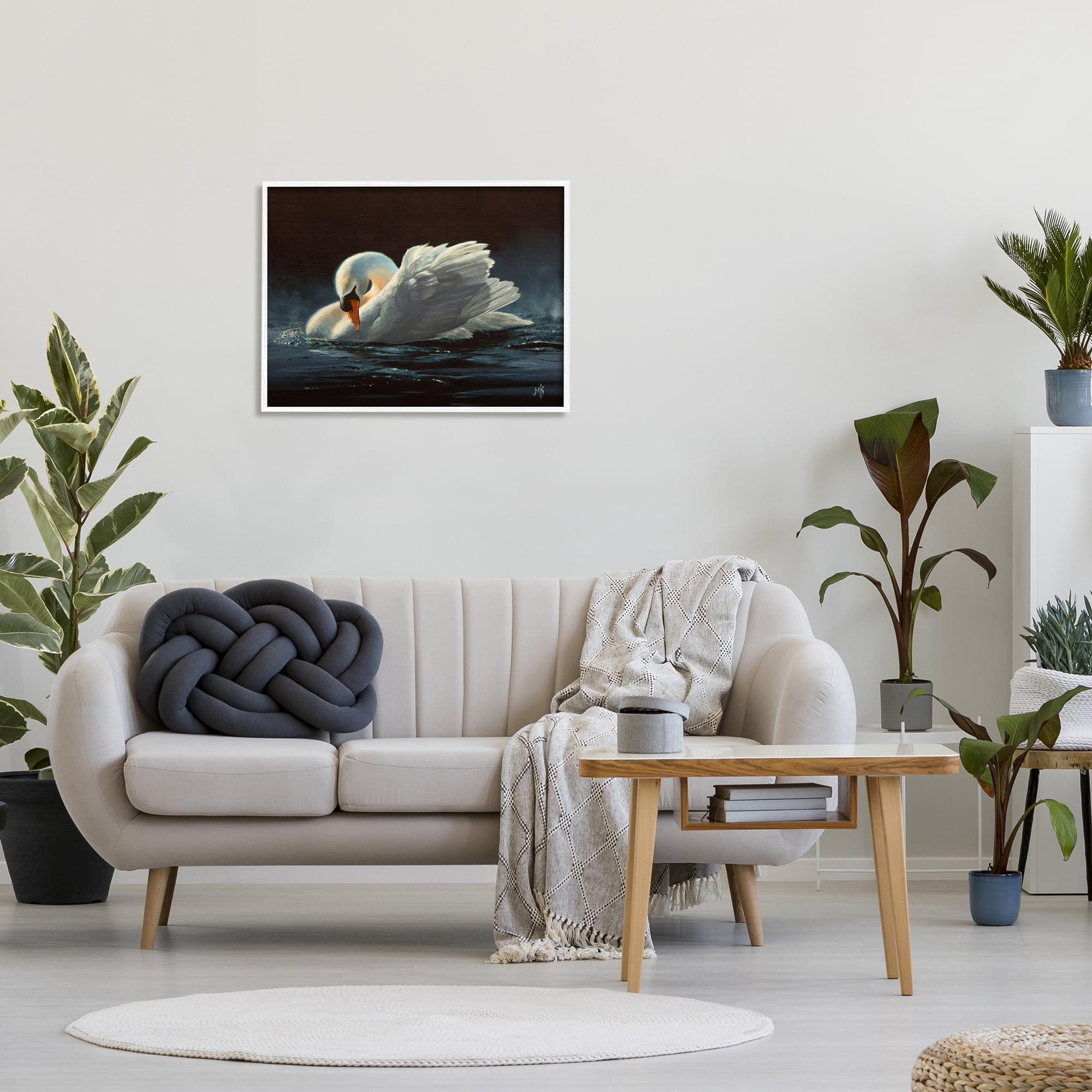 Stupell Industries Moonlit Swan Painting Animals & Insects Painting White Framed Art Print Wall Art, 30 x 24