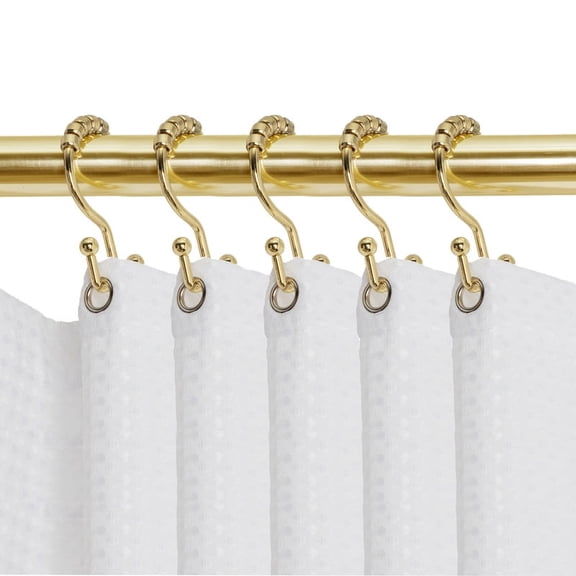 Utopia Alley Shower Hooks - Double Shower Curtain Rings for Bathroom - Rust Resistant Shower Curtain Hooks for Shower Curtain or Liner - Double Roller Shower Curtain Hooks - Set of 12, Gold