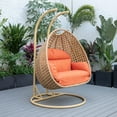 thumbnail image 6 of LeisureMod Mendoza Light Brown Wicker Hanging 2 Person Egg Swing Chair with Stand & Orange Cushions, 6 of 9