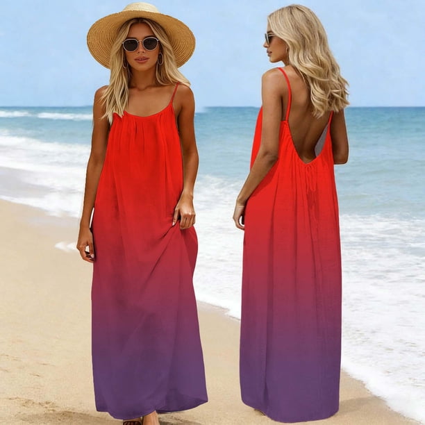 TaTaai Women's Sleeveless Backless Cami Long Sundress Spaghetti Strap Flowy Casual Dress Lightweight Soft Fabric Elegant Stylish for Spring Summer Vacation Daily Dating Gift