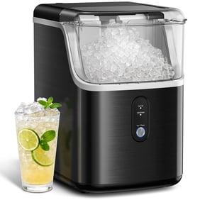 Qunler Nugget Ice Maker Countertops, 33lbs Per Day Portable Pebble ice machine, Crushed ice maker with Soft Chewable Ice for Home, Party, RV, Camping, Stainless Steel Black