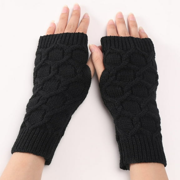 Vorkoi Knitted Fingerless Gloves for Women Winter Thumbhole Wrist Warmer Men Crochet Arm Warmers Hand Mittens