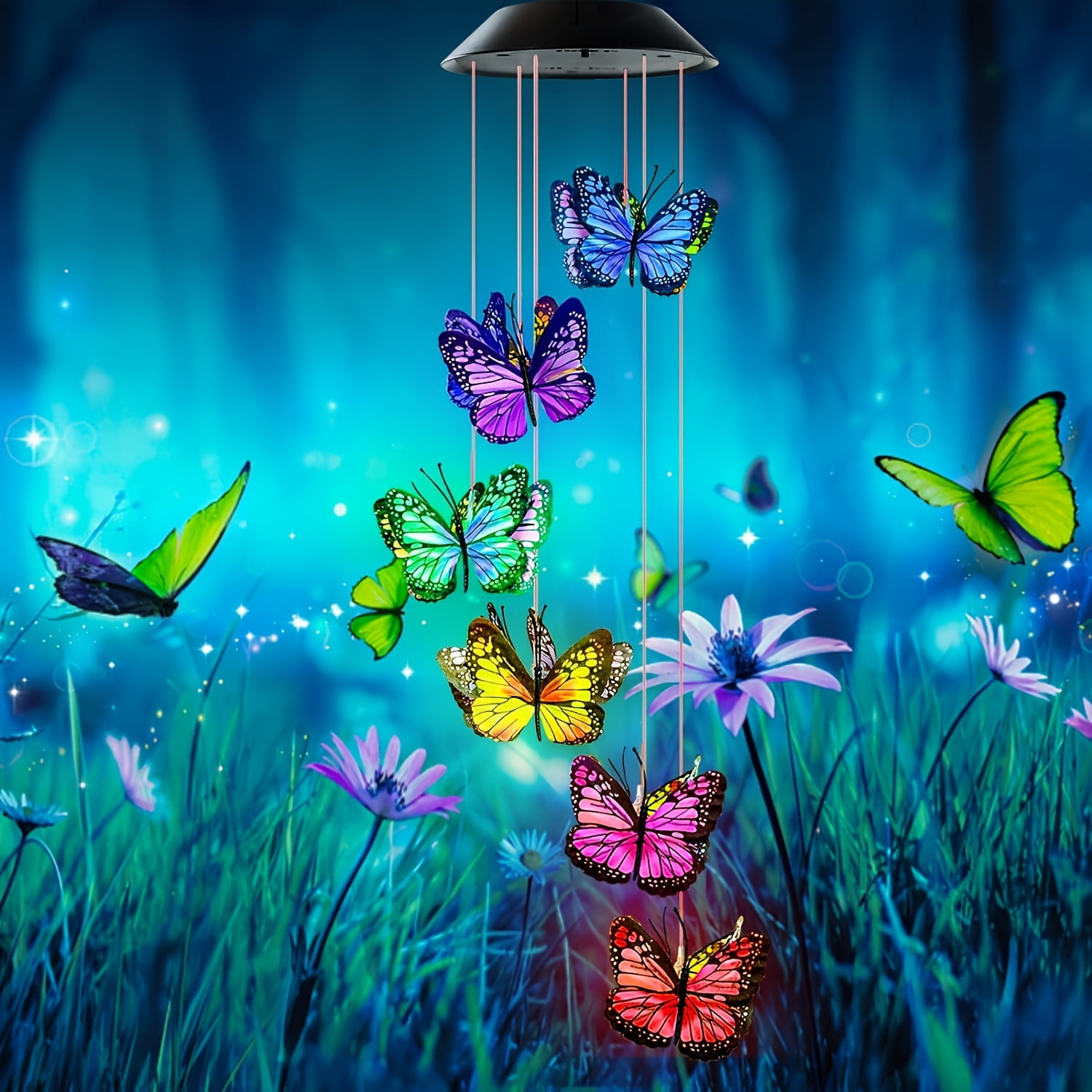 Solar Butterfly Wind Chime, Outdoor Color-Changing Solar Wind Chime, Solar LED light with 12 colorful butterflies，Outdoor Decoration. Christmas Decoration for Yard, Garden Patio Porch Decoration
