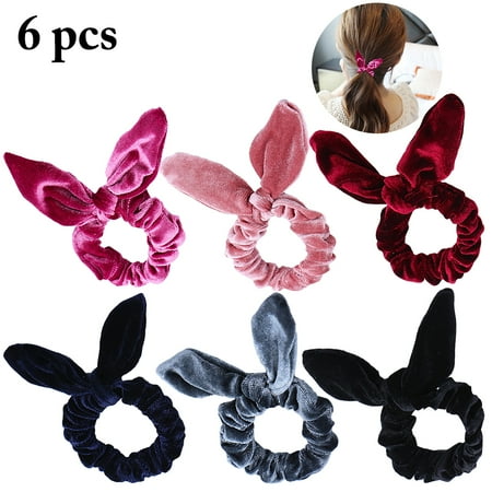 Velvet Ponytail Holder (6PCS Womens Velvet Hair Scrunchies Elastic Rabbit Ears Decor Hair Tie Ponytail Holder Multicolor Hair)