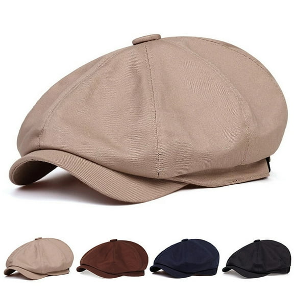Tnobhg Unsiex Hat Solid Color Vintage Short Curled Brim Lightweight Decorative Cotton Beret Solid Color Octagonal Cap Adult Headwear
