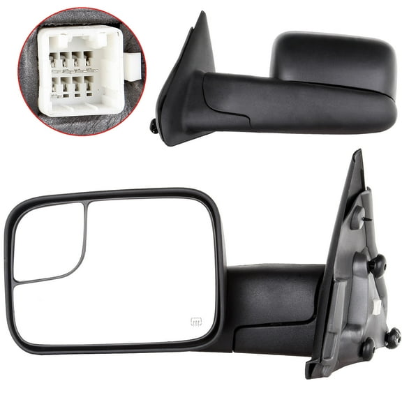 ECCPP Tow Mirrors Towing Mirrors Compatible with 2002-2008 for Dodge for Ram 1500 2003-2009 for Dodge for Ram 2500/3500 with Left Right Side Power Control Heat No Turn Signal Light with Black Housing