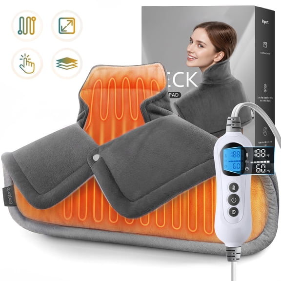 TCVOR 19''x24'' Heating Pad for Neck and Shoulders, 2Lb Weighted Soft Flannel Electric Heating Pads with 6 Heat Settings & 6 Timer Auto Shut Off, Gray