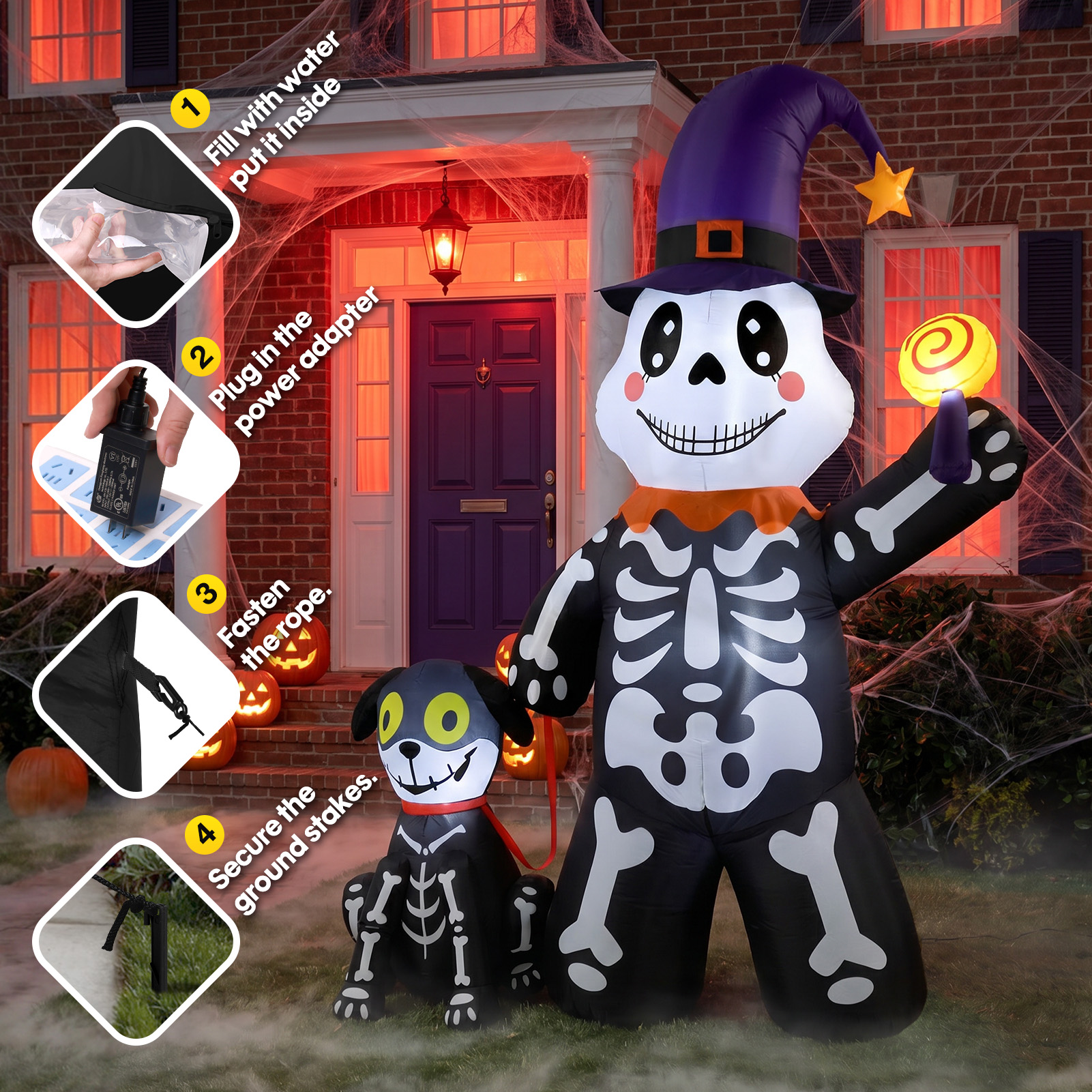 Ayieyill 7ft Halloween Skeleton and Dog Inflatable with LEDs photo 4