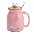 thumbnail image 1 of Belle Tasse en céramique avec Une cuillère et Un Couvercle for Chat - Tasse à café au Lait et à l'eau for Un Cadeau for la Maison de Verres (Home) (Rose) 1Pc, 1 of 14