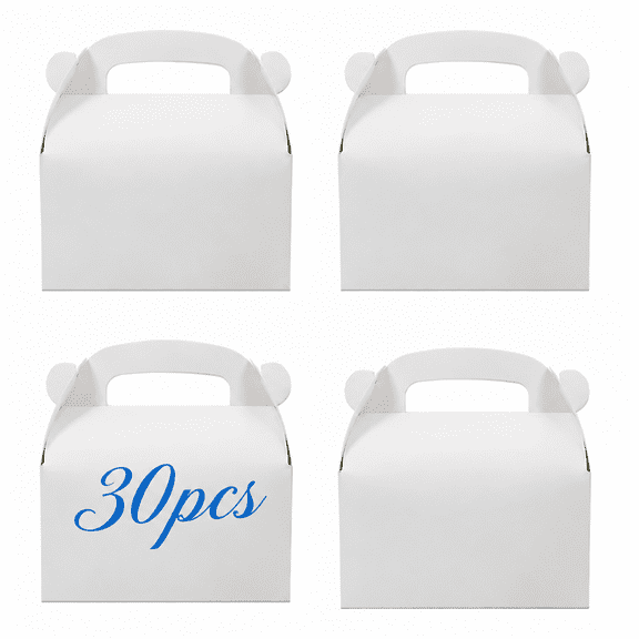 30Pcs White Treat Boxes with Handles, Paper Goodie Gift Boxes, Multipurpose Party Favor Candy Boxes for Wedding, Birthday, Graduation, Baby Shower