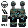 thumbnail image 6 of Binienty Hummingbird Automotive Seat Covers Full Set with Seat Belt Pads Armrest Cushion 15 Inch Steering Wheel Cover Headrest Covers 14 PCS Boho Floral Auto Interior Decor Set, 6 of 8