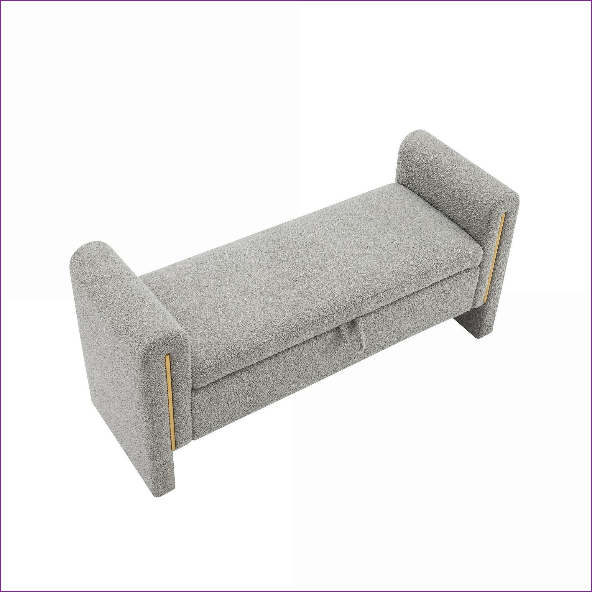 Foot Stool with Storage | Modern Teddy Fabric Ottoman for Bedroom, Living Room | Charcoal Gray | Teddy Fabric