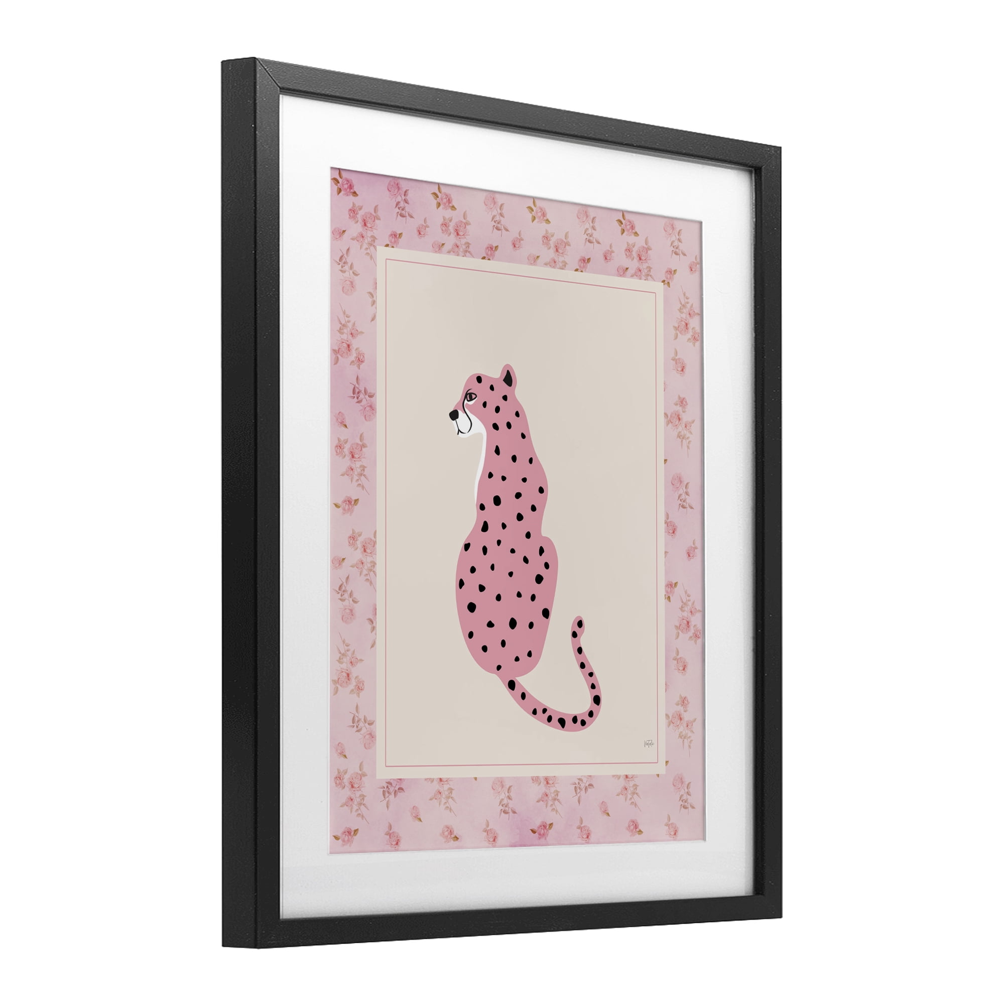 Stupell Industries Pink Sitting Cheetah with Border Black Framed Print Under Glass, design by Natalie Carpentieri