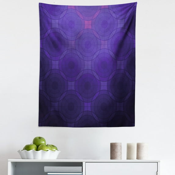 Indigo Tapestry, Geometric Circles Tile Like Detailed Image with Inner Details and Lines, Fabric Wall Hanging Decor for Bedroom Living Room Dorm, 5 Sizes, Purple and Magenta Blue, by Ambesonne