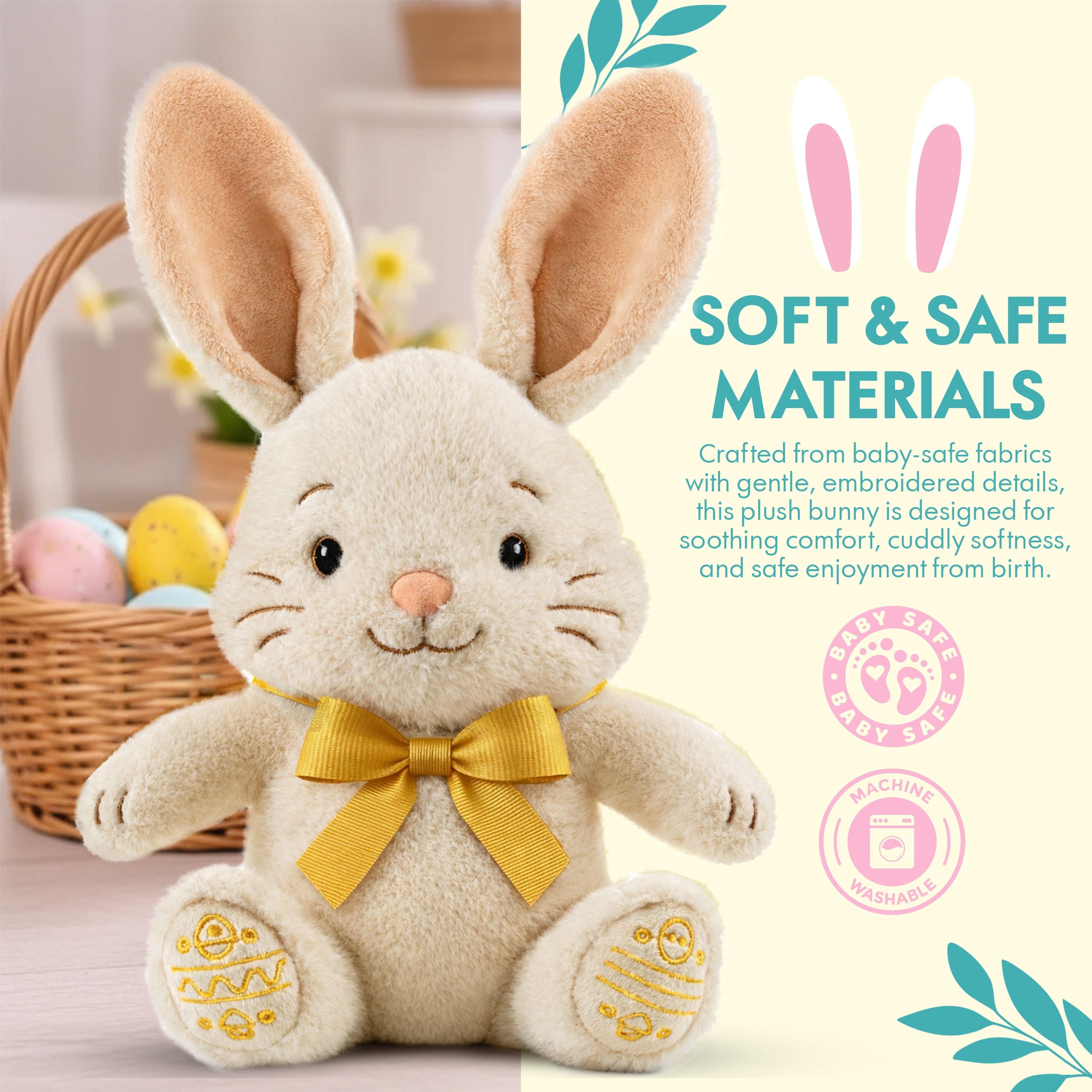 Easter Plush Bunny & Silicone Teether Toys Set, Soft Easter Stuffed Bunny Plush Toy with Bow, 5-Pack Easter Teether Toys, Easter Gift Set for Babies