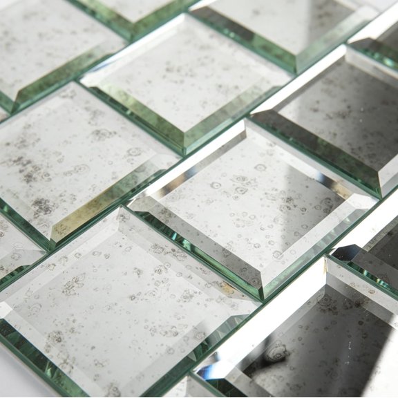 Peel and Stick Mirror Tile Light Antique 3 x 3 Inch | Beveled Subway Mirror Tile for Kitchen Bathroom Backsplash Wall (32 Pcs)