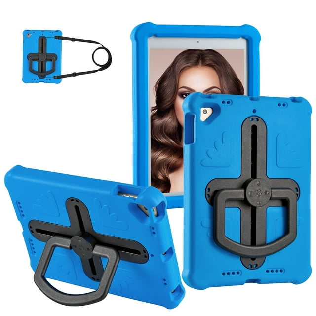 XYX Kids Case for iPad 6th/5th Generation Case 9.7 inch 2018/2017 with Shoulder Strap, Shockproof Handle Kickstand, Blue