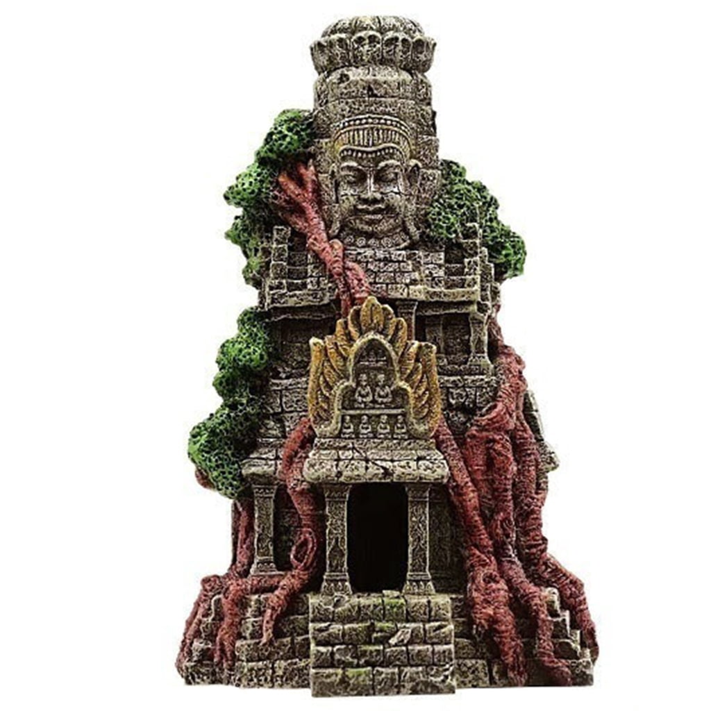 lanema Aquarium Resin Decoration Buddha Temple Theme Hideout Betta Cave FishTank Accessories for Hermit Crab Crayfish