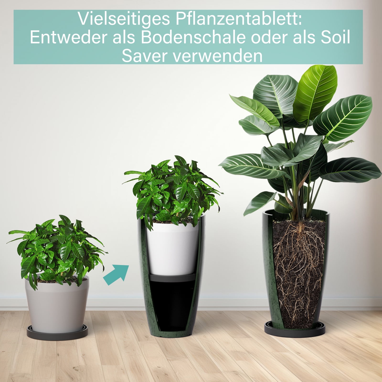 FIASON 2 Pack 21 Inch Dark Green Gradient Tall Plastic Planters, 10mm Thick Glossy Marble Finish with Drainage Holes & 2-in-1 Saucer, Indoor Outdoor Planters for Front Porch Patio