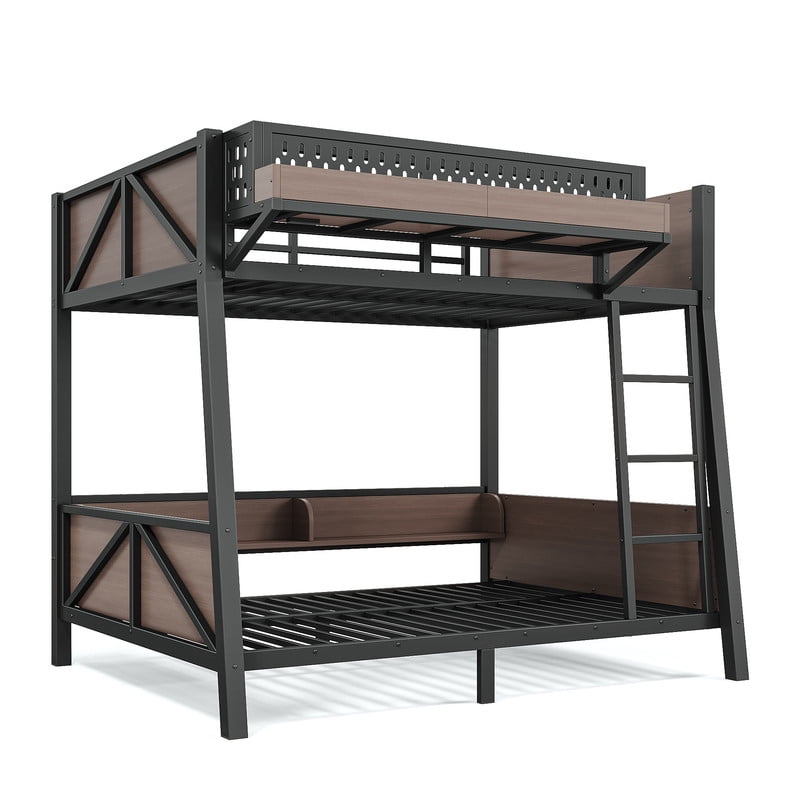 Twin-Over-Twin Storage Bunk Bed with Shelves, Multi-Functional Metal Bed Frame with LED Light and Charge Station for Kids,Teens
